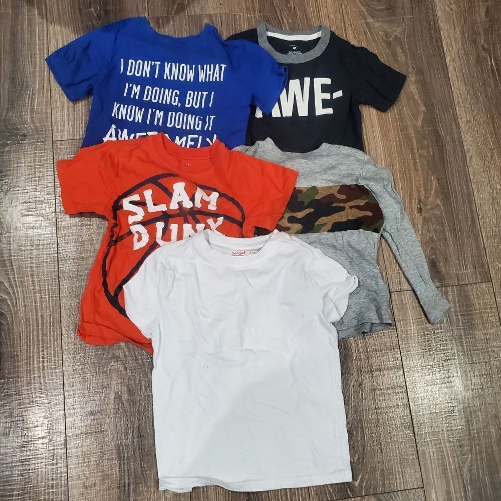 Boys Tops Size 4-5T Kids' Short Tee Graphic Designs 5 pieces